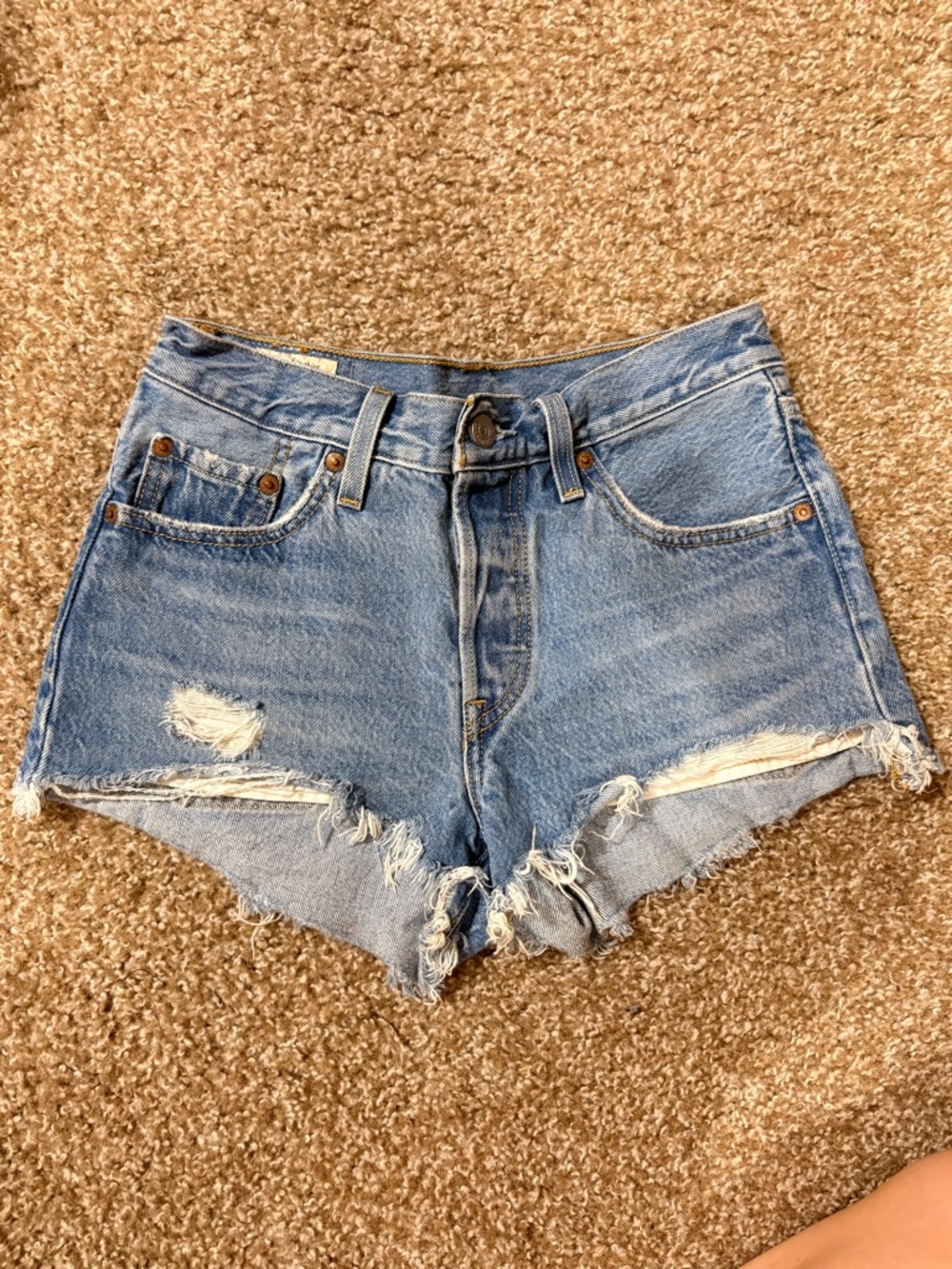 Levi's 501 Light Blue Distressed High-Rise Denim Shorts